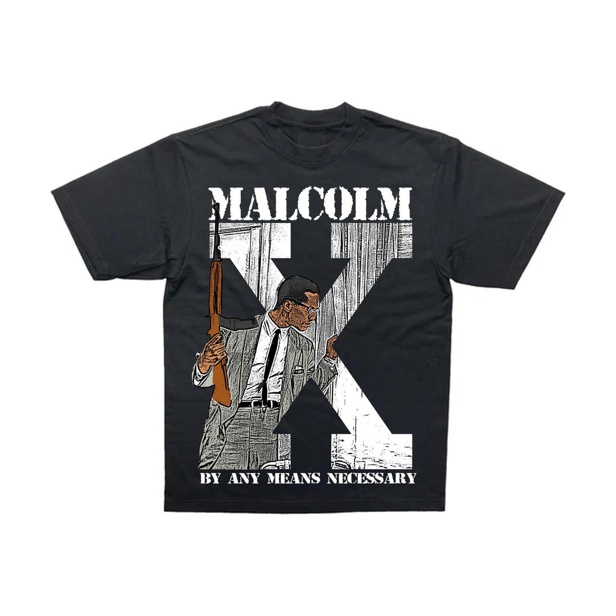Malcolm X By Any Means Necessary tee in black