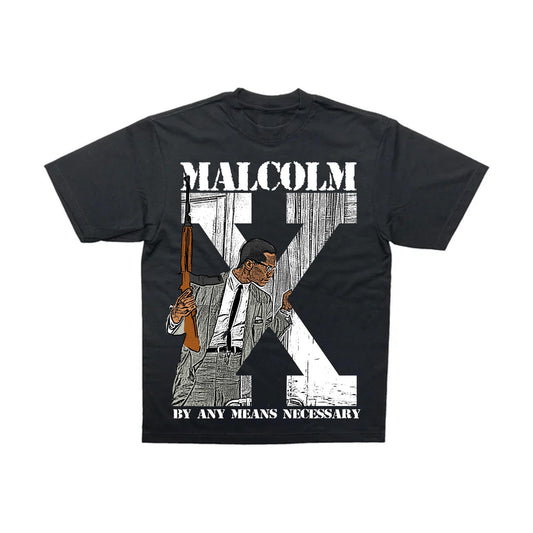 Malcolm X By Any Means Necessary tee in black
